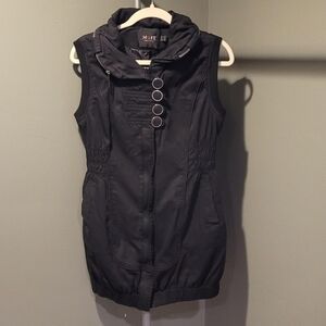 More Italy Style Women's Vintage Bubble Mini Dress Full Zip Vest, Size M, Black